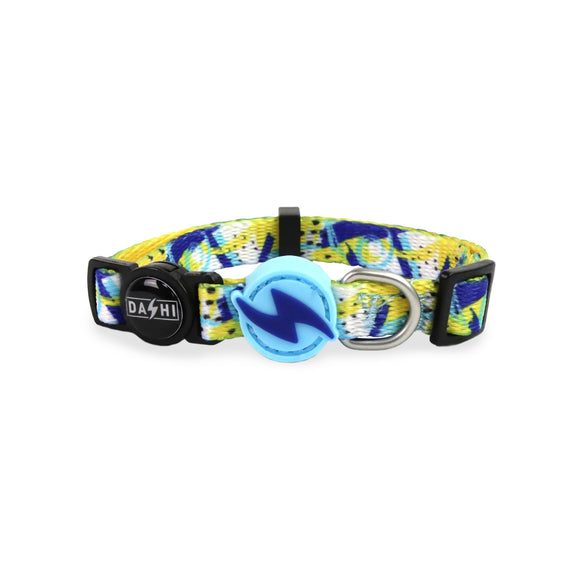 Dashi Nebula Cat Collar – Blue and Yellow Abstract Pattern, Adjustable and Lightweight