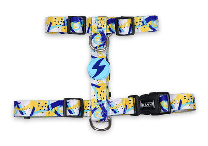 Dashi Nebula Back Harness – Blue and Yellow Abstract Pattern, Small Size, Secure Fit