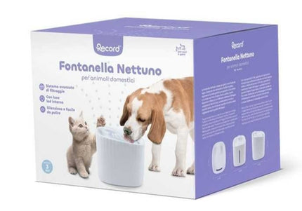 Record Nettuno Fountain 3L – Elegant Pet Water Dispenser with LED Light and Water Level Indicator