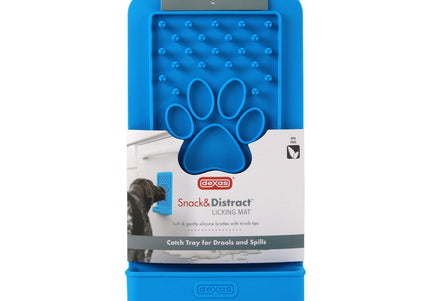 Dexas Snack & Distract Silicone Licking Mat with Pocket – Vertical Design, Blue