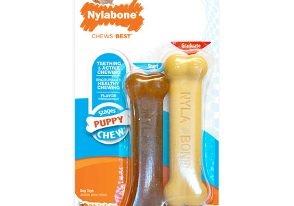 Nylabone Puppy Bone Twin Pack XS – Extra Small Durable Chew Toys, Soothing Teething Relief Set
