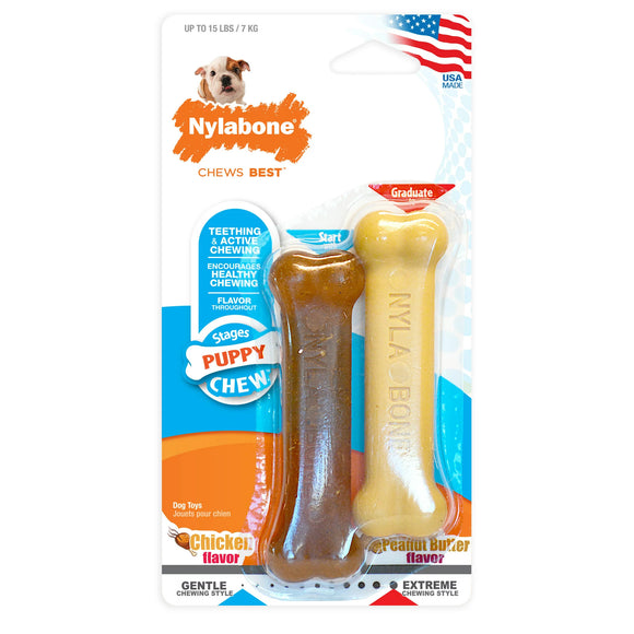 Nylabone Puppy Bone Twin Pack XS – Extra Small Durable Chew Toys, Soothing Teething Relief Set