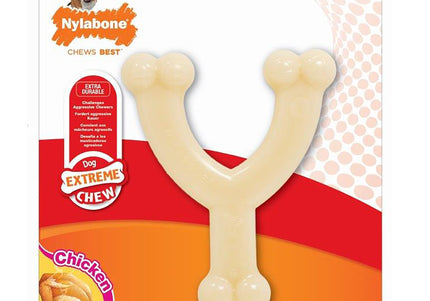 Nylabone Extreme Wishbone Chicken Chew – Durable Medium Dog Toy with Chicken Flavor