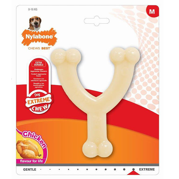 Nylabone Extreme Wishbone Chicken Chew – Durable Medium Dog Toy with Chicken Flavor