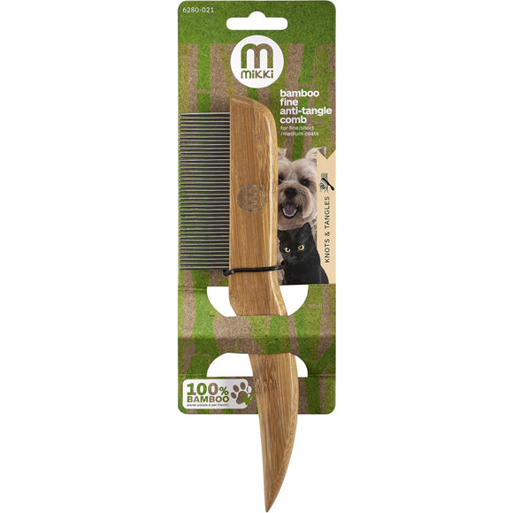 Mikki Bamboo Fine Anti-Tangle Comb – Dense Tooth Spacing with Rotating Pins, Eco-Friendly
