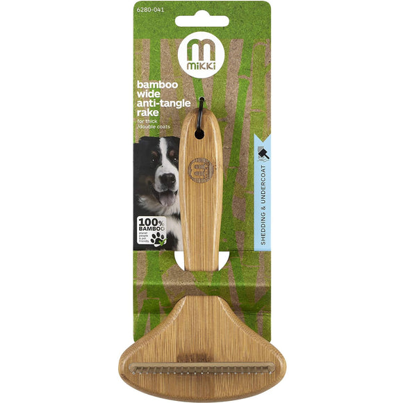 Mikki Bamboo Wide Anti-Tangle Rake – Wide-Tooth Rotating Pin Comb, Eco-Friendly Bamboo Handle
