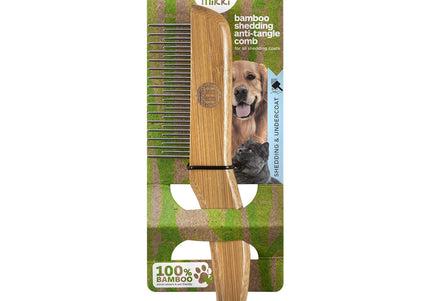 Mikki Bamboo Shedding Anti-Tangle Comb – Mixed Tooth Spacing, Rotating Pins for Easy Grooming
