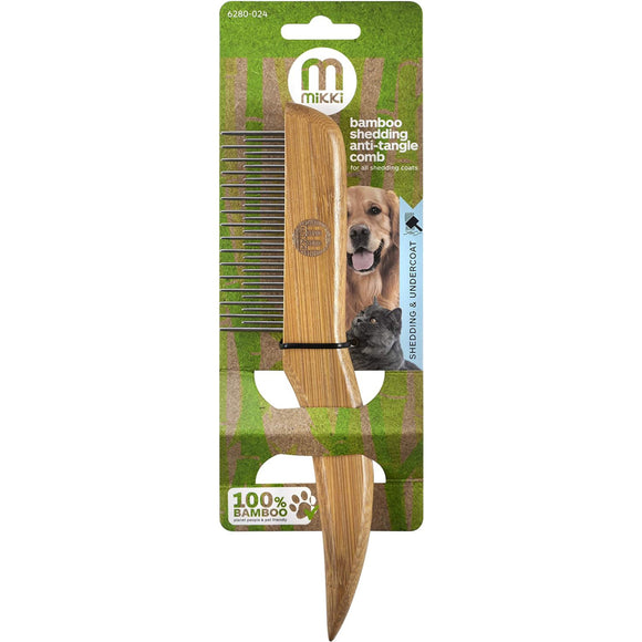 Mikki Bamboo Shedding Anti-Tangle Comb – Mixed Tooth Spacing, Rotating Pins for Easy Grooming