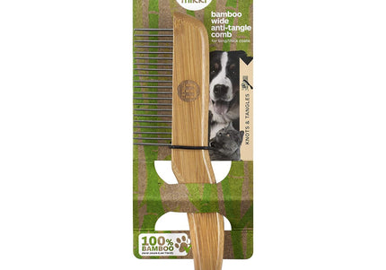 Mikki Bamboo Wide Anti-Tangle Comb – Wide-Toothed Rotating Pin Design, Gentle Detangling