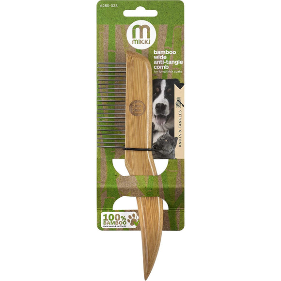 Mikki Bamboo Wide Anti-Tangle Comb – Wide-Toothed Rotating Pin Design, Gentle Detangling