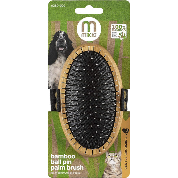 Mikki Bamboo Ball Pin Palm Brush – Large Bamboo Body, Metal Pins, Elastic Band Design