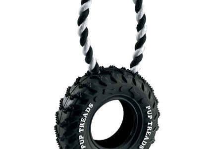 Flamingo Wheel Tire Dog Toy 15cm – Durable Rubber with Rope for Interactive Play