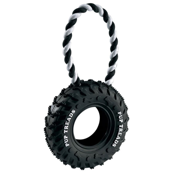 Flamingo Wheel Tire Dog Toy 15cm – Durable Rubber with Rope for Interactive Play