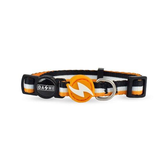 Dashi Stripes Orange & Black Cat Collar – Adjustable Safety Buckle, Soft Nylon Material