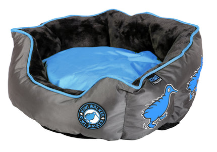 Kiwi Walker Running Oval Pet Bed Blue – Medium Memory Foam Cushion, Ergonomic Oval Shape