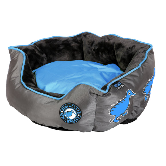 Kiwi Walker Running Oval Pet Bed Blue – Medium Memory Foam Cushion, Ergonomic Oval Shape