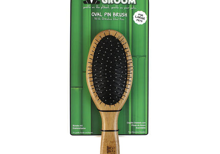 Bamboo Groom Oval Pin Brush Large – Eco-Friendly Bamboo Body with Metal Pins, Ergonomic Grip