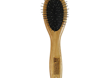 Bamboo Groom Oval Pin Brush Small/Medium – Natural Bamboo Handle, Gentle Metal Pins, Lightweight Design