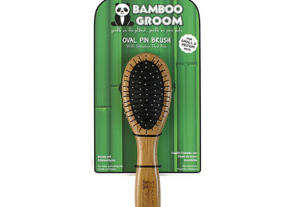 Bamboo Groom Oval Pin Brush Small/Medium – Natural Bamboo Handle, Gentle Metal Pins, Lightweight Design