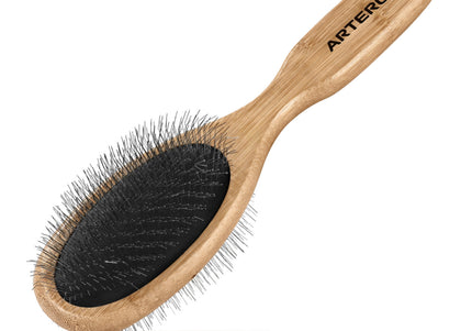 Artero Nature Double Slicker Pin Brush – Double-Sided Bamboo Grooming Tool with Soft and Firm Pins