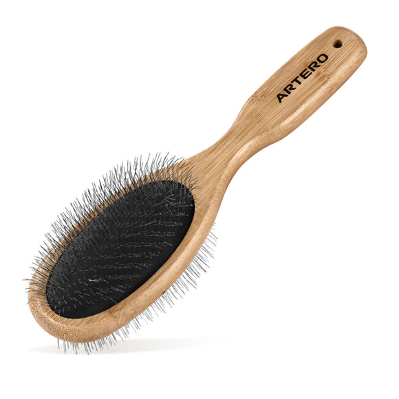 Artero Nature Double Slicker Pin Brush – Double-Sided Bamboo Grooming Tool with Soft and Firm Pins