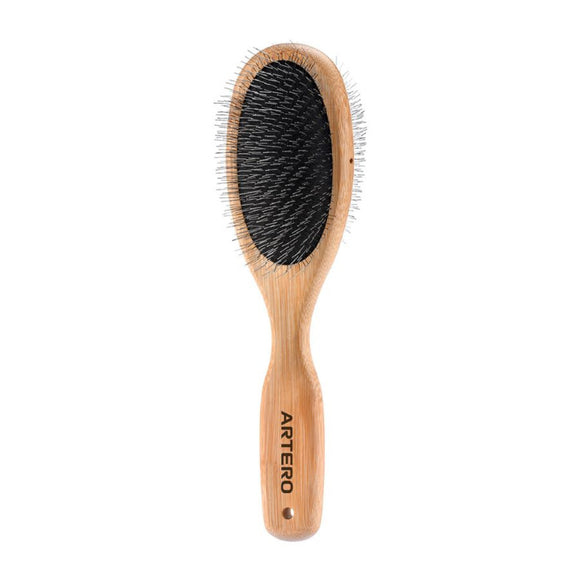 Artero Nature Double Slicker Pin Brush – Double-Sided Bamboo Grooming Tool with Soft and Firm Pins