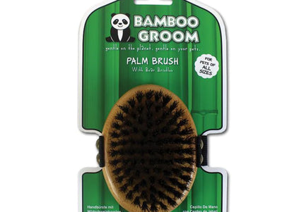 Bamboo Groom Palm Brush – Natural Bristle Bamboo Brush, Ergonomic Grip, Gentle Detangling