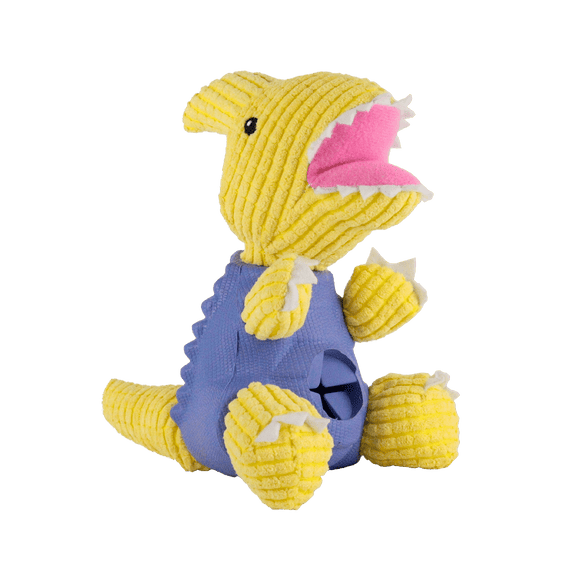 Dashi Parry Dino Toy – Dinosaur-Shaped Treat Slot Toy, Blue and Yellow, Durable Design