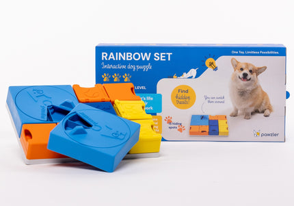 Pawzler Interactive Dog Puzzle Rainbow Set – Modular Enrichment Toy, 8-Piece Colorful Design