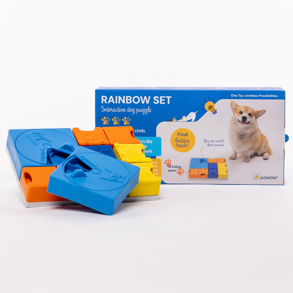 Pawzler Interactive Dog Puzzle Rainbow Set – Modular Enrichment Toy, 8-Piece Colorful Design
