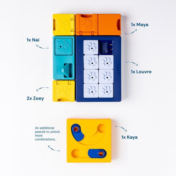 Pawzler Interactive Dog Puzzle Smarty Set – Modular Enrichment Toy, 7-Piece Brain Challenge