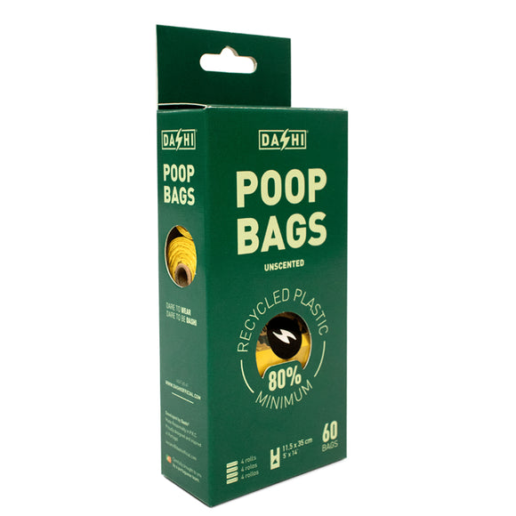 Dashi Unscented Biodegradable Poop Bags – Extra-Strong Waste Bags, 4 Rolls of 15, 11.5x35cm
