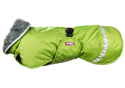 Perus Pomppa Harness-Ready Winter Dog Jacket – Lime, Insulated, Water-Resistant, Size 31