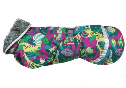 Perus Pomppa Harness Trail Winter Dog Jacket – Multicolor Leaves, Harness Opening, Size 85