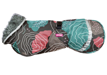 Perus Pomppa Kartta Winter Dog Jacket – Black Multicolor, Insulated and Water-Resistant, Size 85