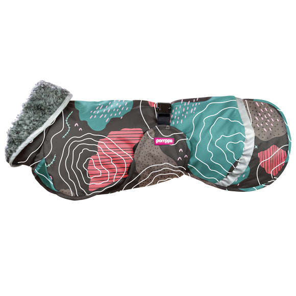 Perus Pomppa Kartta Winter Dog Jacket – Black Multicolor, Insulated and Water-Resistant, Size 85