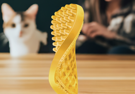 Pet+Me Medium Silicone Brush Yellow – Versatile Gentle Grooming Tool for All Fur Types
