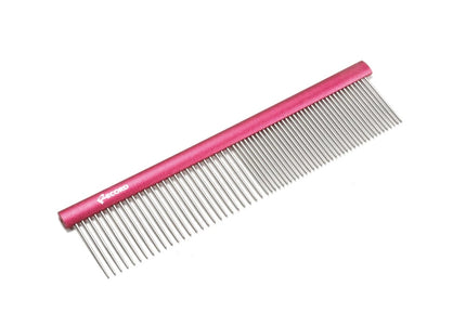 Record Medium Metal Comb 20cm – Aluminum Handle, Mixed 50/50 Tooth Spacing, Fuchsia