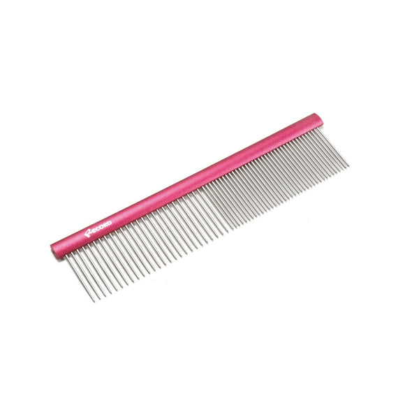 Record Medium Metal Comb 20cm – Aluminum Handle, Mixed 50/50 Tooth Spacing, Fuchsia