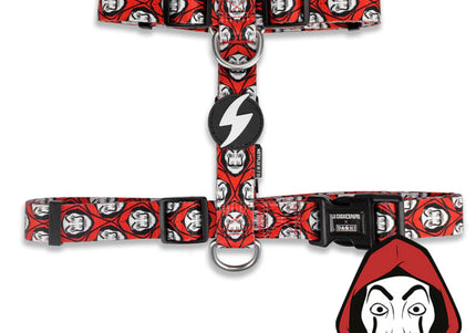 Dashi La Casa De Papel Mask Back Harness – Adjustable Guard Dog Harness, Red and Black, Medium
