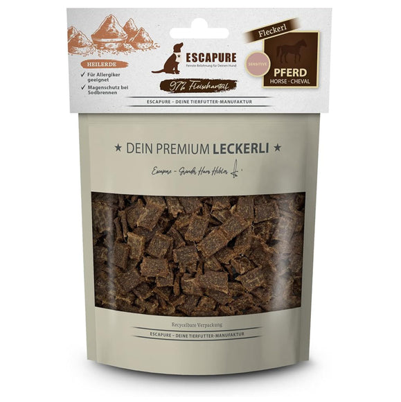 Escapure Fleckerl Pferd Natural Dog Treats – Horse Meat Noodle Bites with Healing Clay, 150g