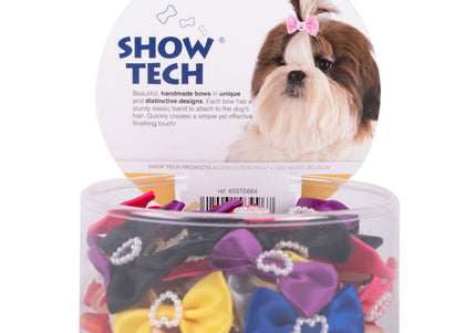 Show Tech Candy Grooming Bows – Handmade Elastic Decorative Set, 50 Pieces