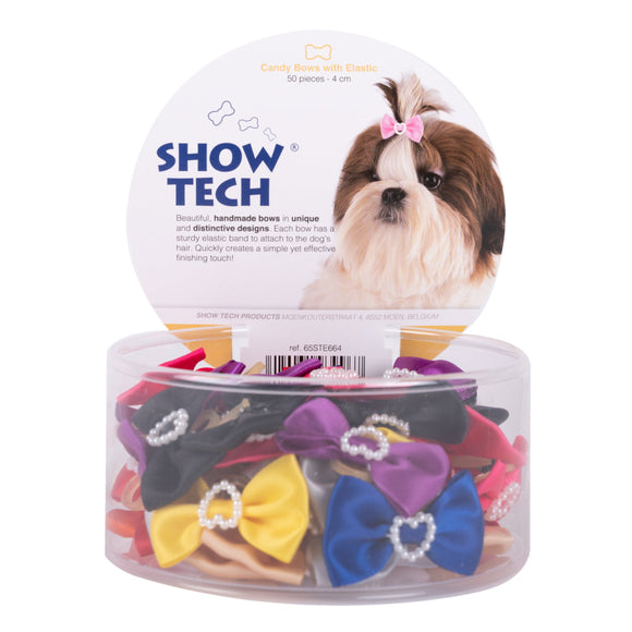 Show Tech Candy Grooming Bows – Handmade Elastic Decorative Set, 50 Pieces
