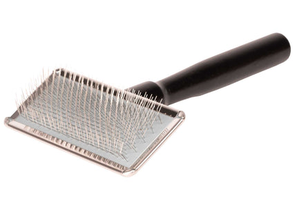 Yento Show Coat Slicker Brush – Long Wooden Handle, Medium, Professional Grooming Tool