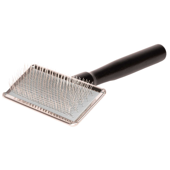 Yento Show Coat Slicker Brush – Long Wooden Handle, Medium, Professional Grooming Tool