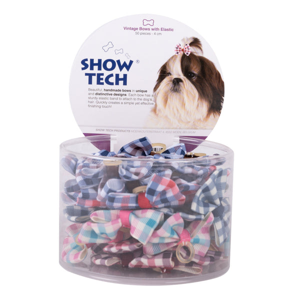 Show Tech Vintage Grooming Bows – Handmade Elastic Decorative Set, 50 Pieces