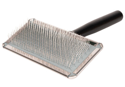 Yento Show Coat Slicker Brush – Long Wooden Handle, Medium, Professional Grooming Tool