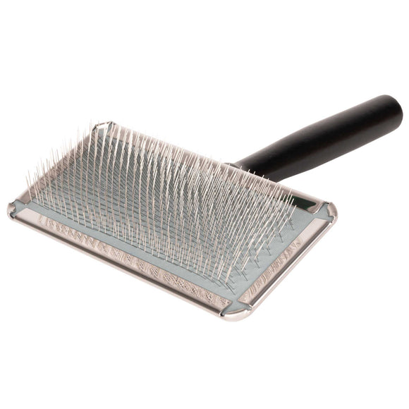 Yento Show Coat Slicker Brush – Long Wooden Handle, Medium, Professional Grooming Tool