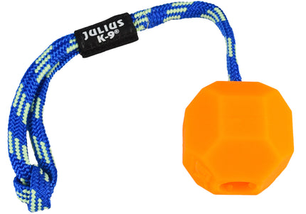 Julius K9 Fluorescent Ball 6cm – Bright Orange Toy with String and Treat Hole, Durable Design