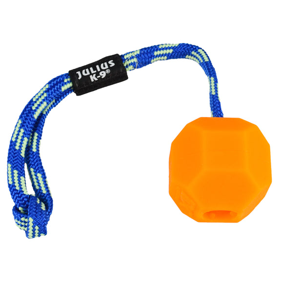 Julius K9 Fluorescent Ball 6cm – Bright Orange Toy with String and Treat Hole, Durable Design